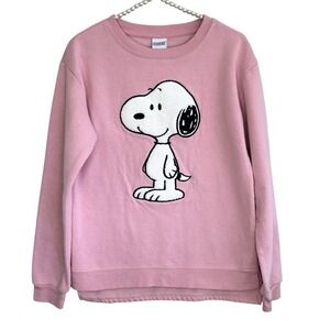 Peanuts Snoopy Crewneck Sweatshirt Small Retro Valentine Embroidered Pink Active